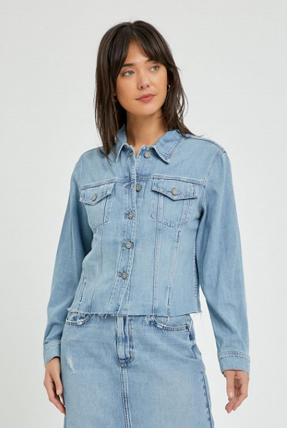 Hidden Light Wash Raw Hem Relaxed Jacket