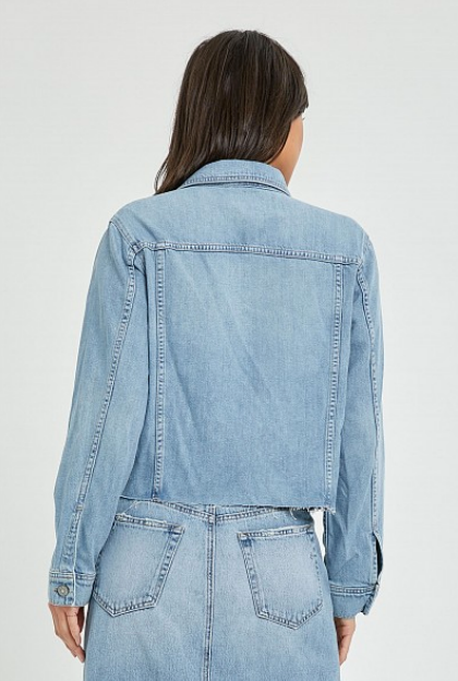 Hidden Light Wash Raw Hem Relaxed Jacket