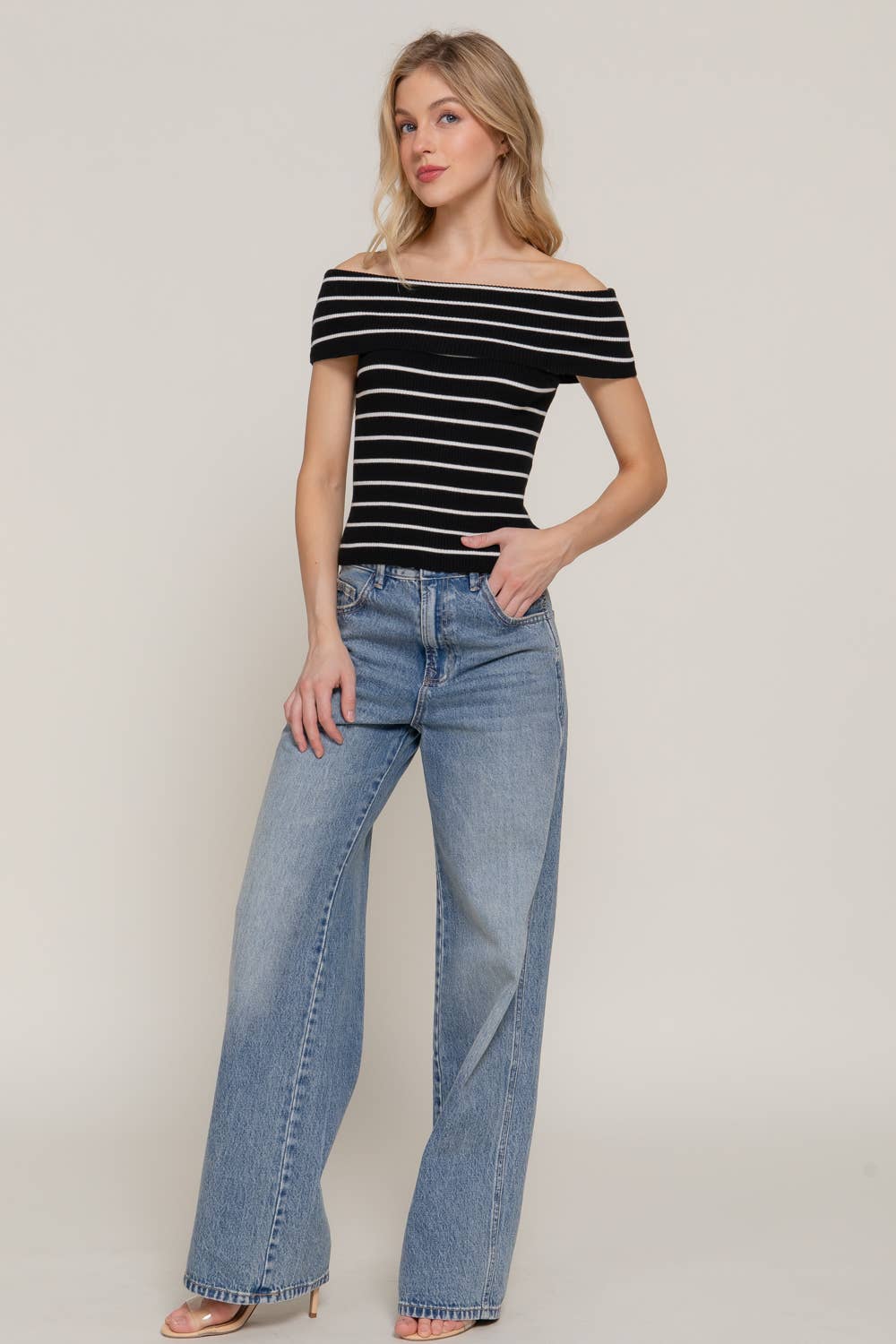 Off The Shoulder Stripe Sweater