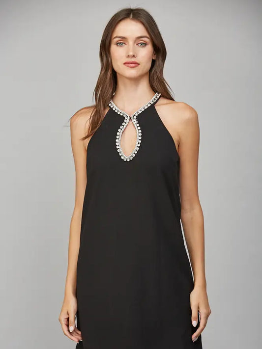 Fate Rhinestone Embellished Keyhole A-Line Dress