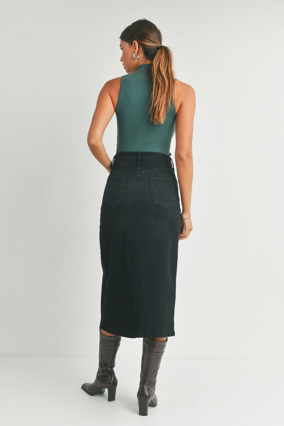 Just Black Denim Utility Pocket Midi Skirt