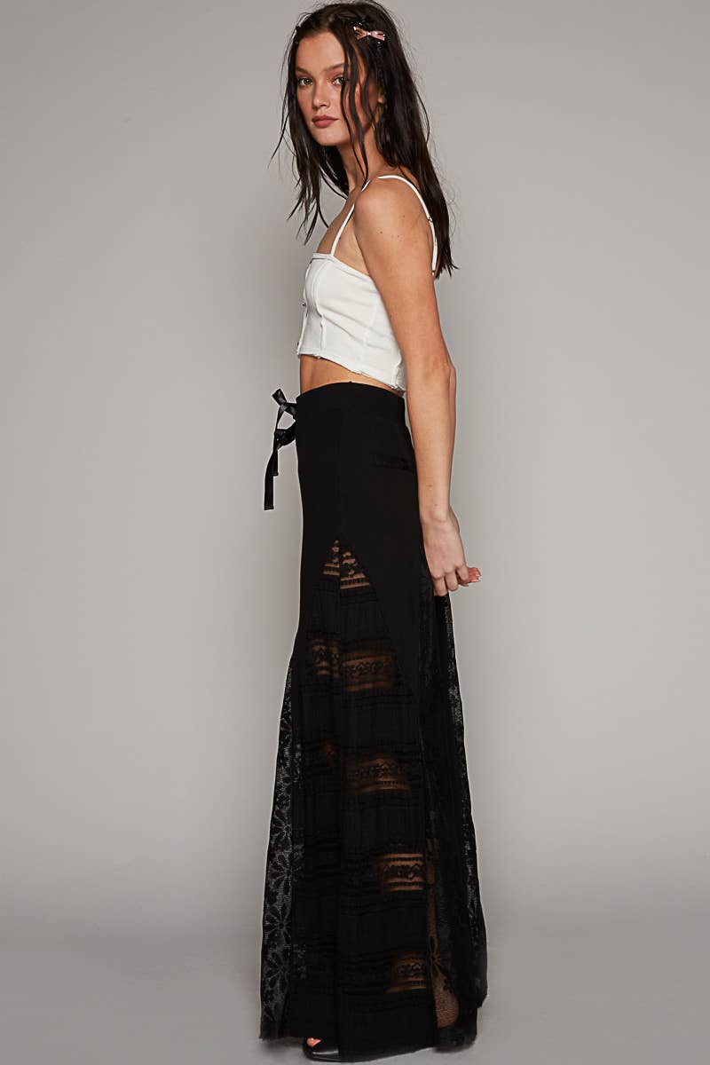 Pol Lace contrast elastic band wide pants