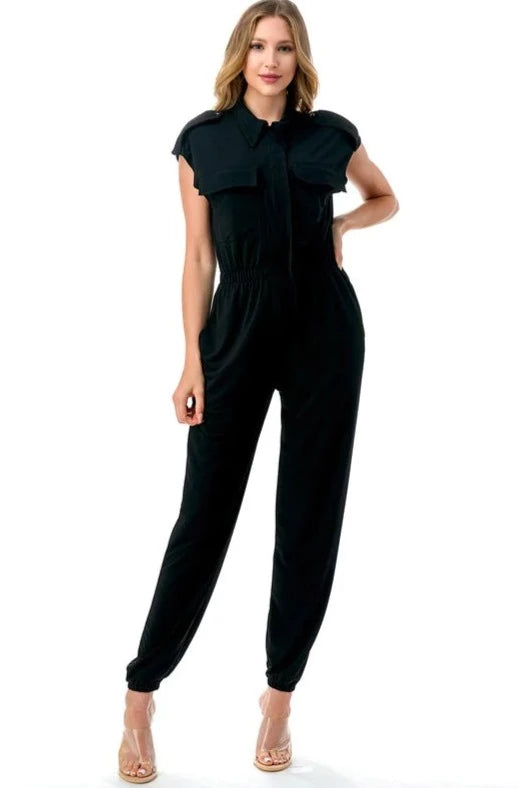 Ariella Collared Cargo Jumpsuit