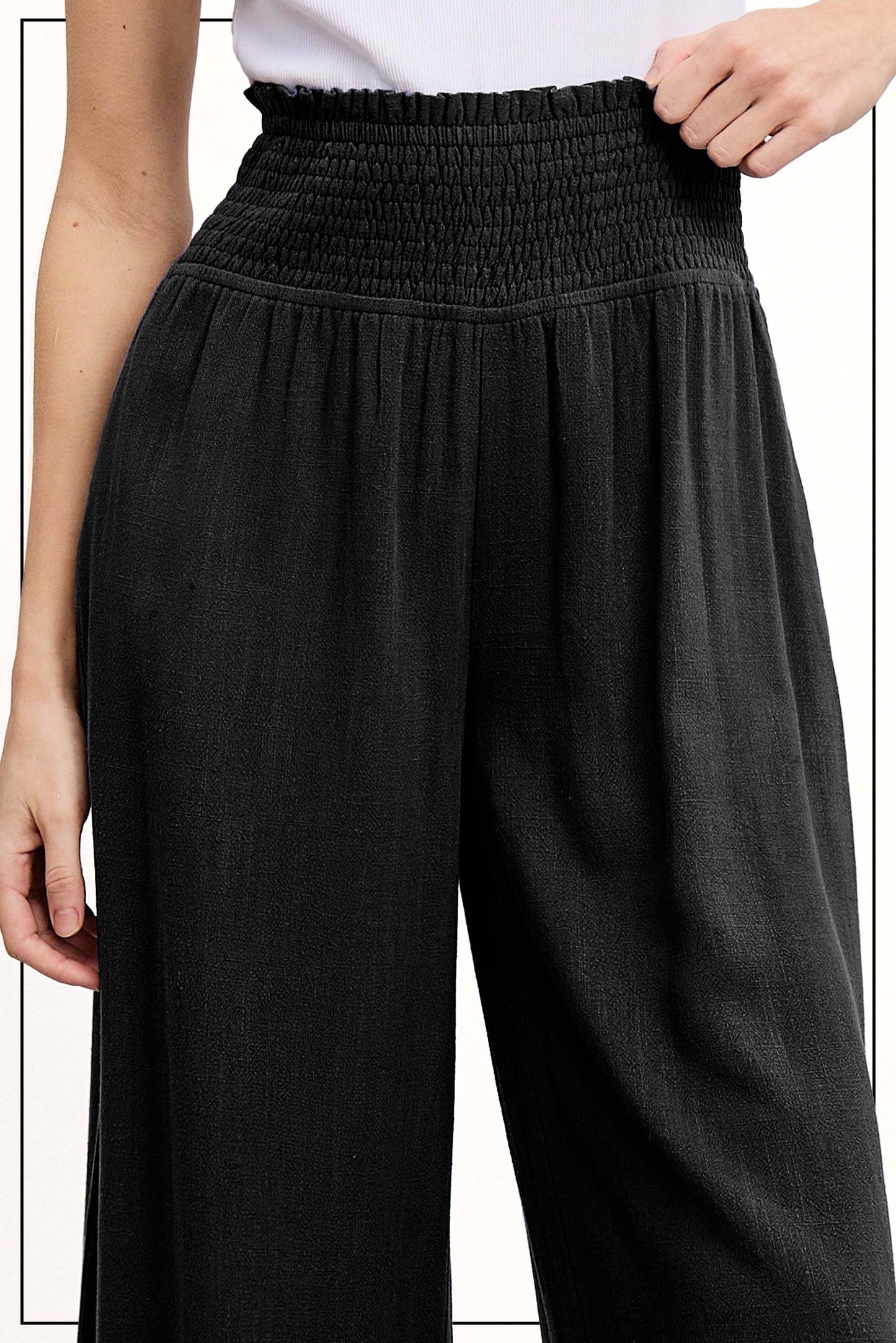 Smocked Waist High Waist Pants with Side Pockets