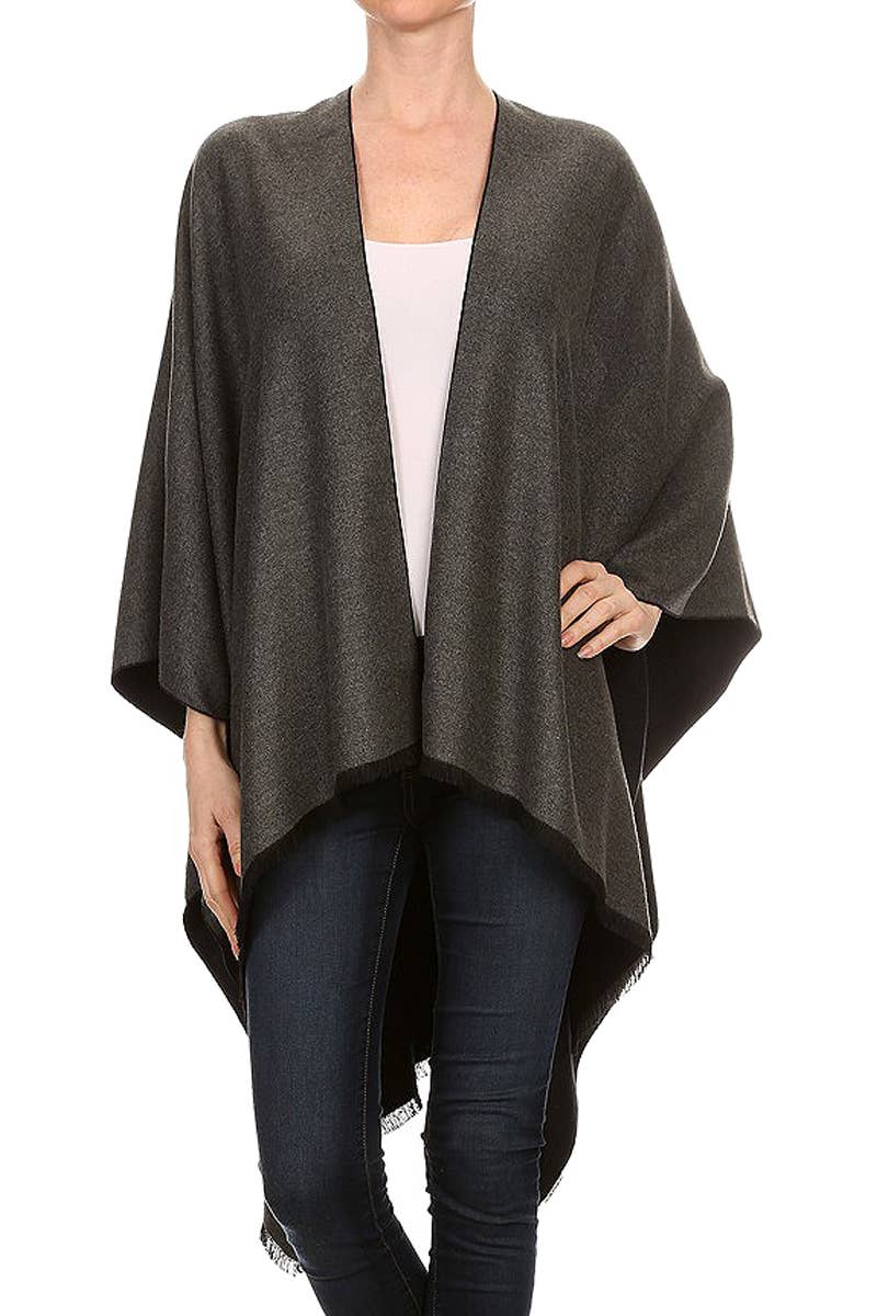 Reversible Faux Cashmere Open Cape Poncho