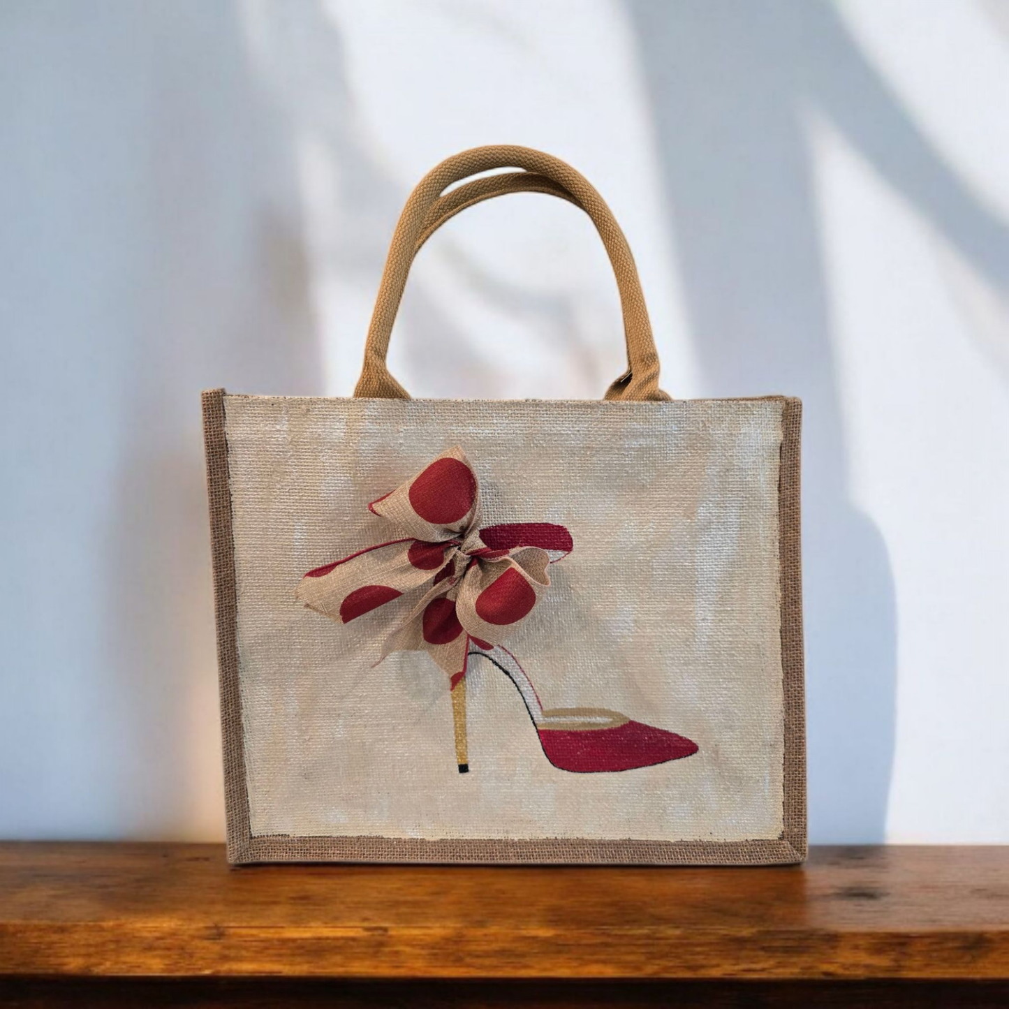 Red and Tan Polka Dot Stiletto Tote Bag