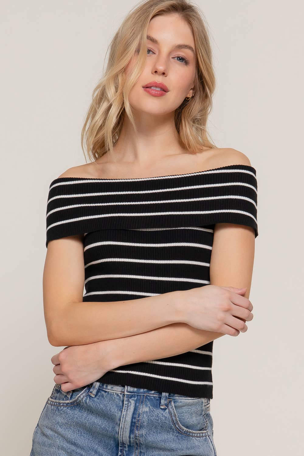 Off The Shoulder Stripe Sweater