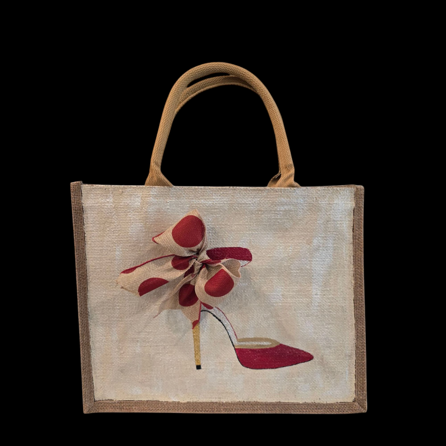 Red and Tan Polka Dot Stiletto Tote Bag