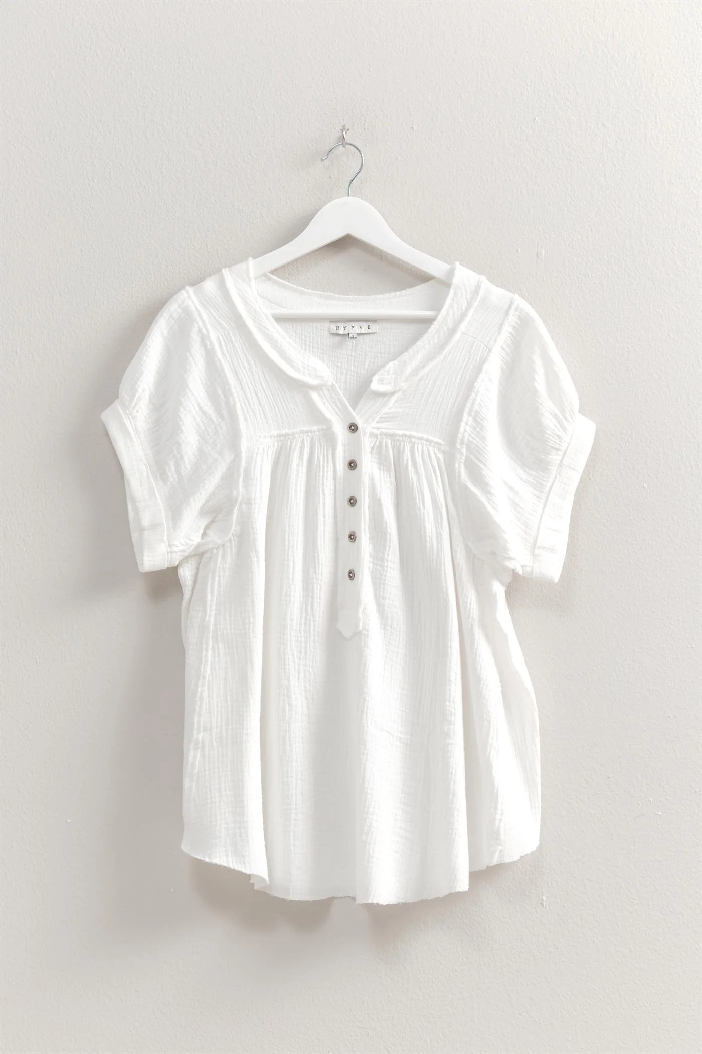 Gauze Button Down Short Sleeve Top