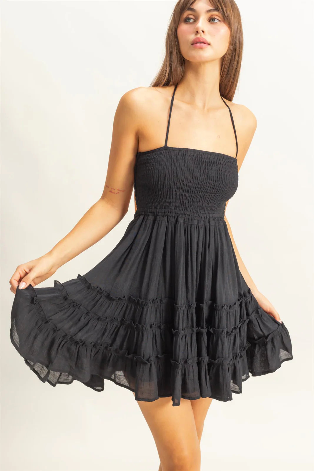 Smocked Halter Neck Mini Dress