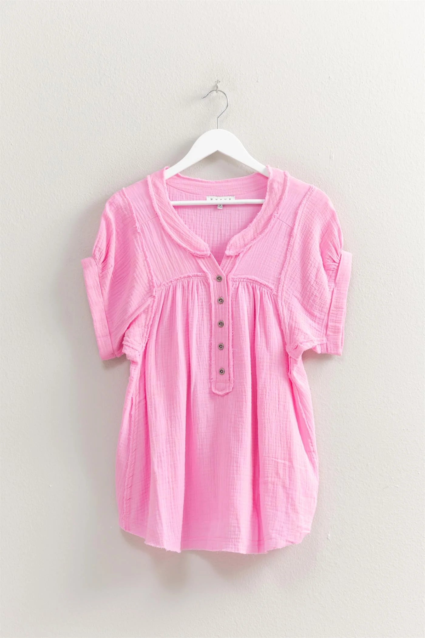 Gauze Button Down Short Sleeve Top