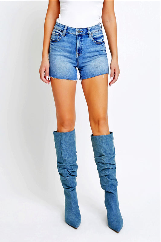 Hidden The Finn Medium Wash Clean Stretch High Rise Shorts
