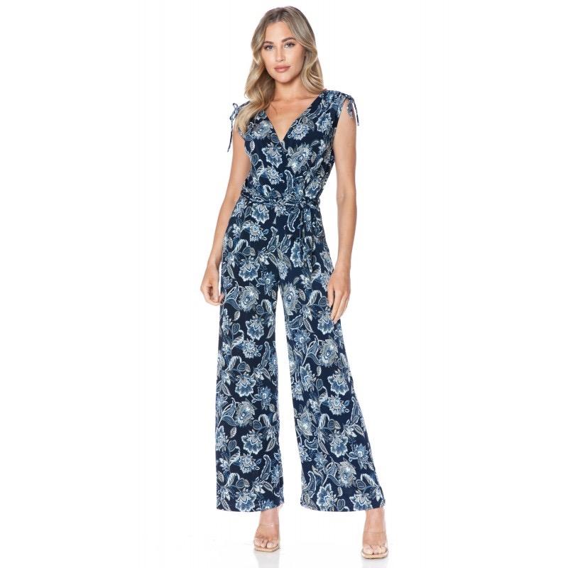 Ariella Blue Black Floral Print Jumpsuit