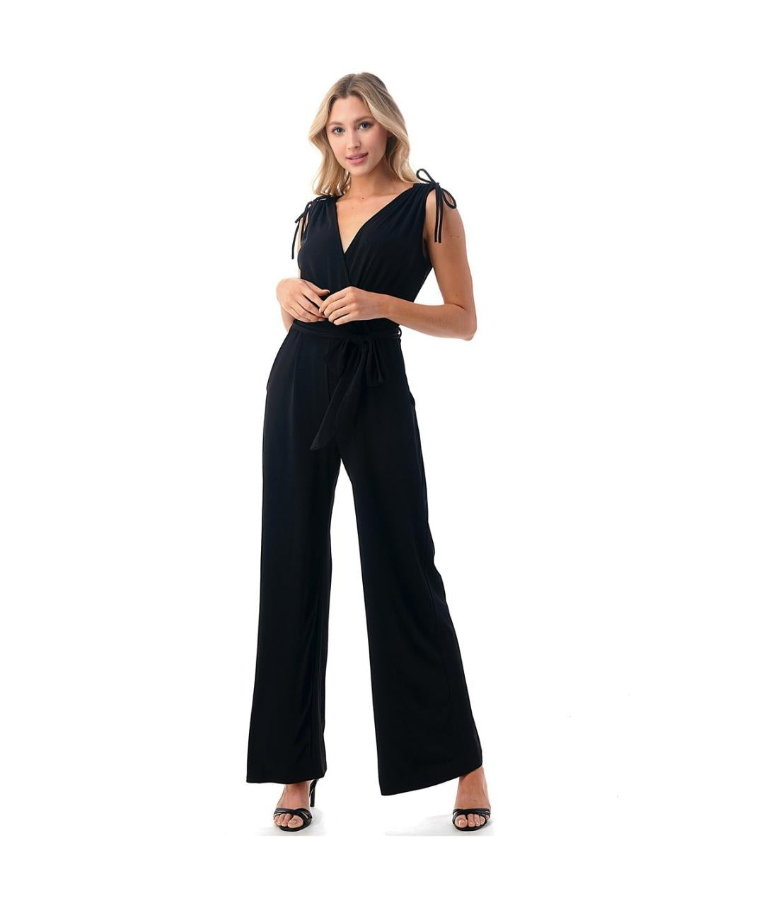 Ariella Criss Cross Solid Black Jumpsuit