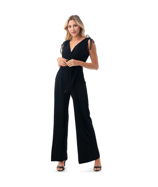 Ariella Sleevelss Criss Solid Black Jumpsuit