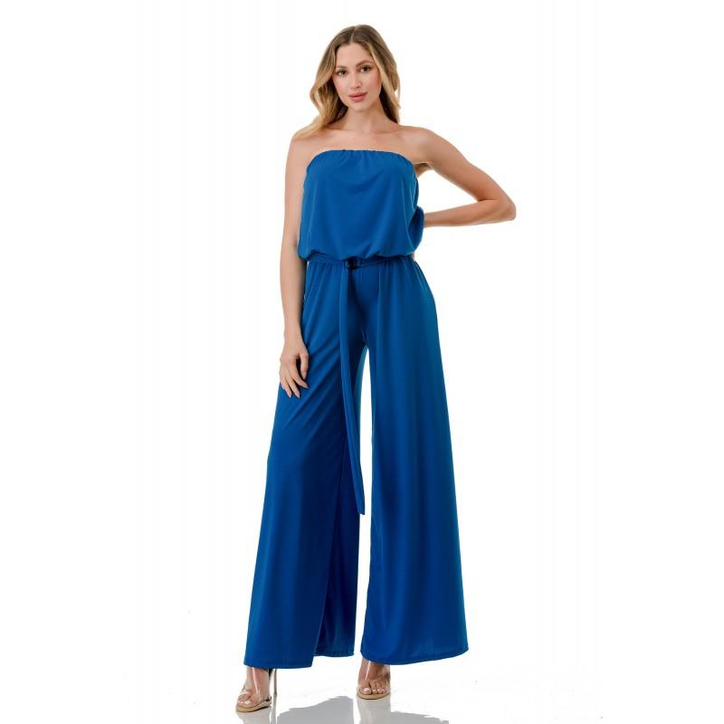 Ariella Strapless Wide Leg Jumpsuit with Ring Belt