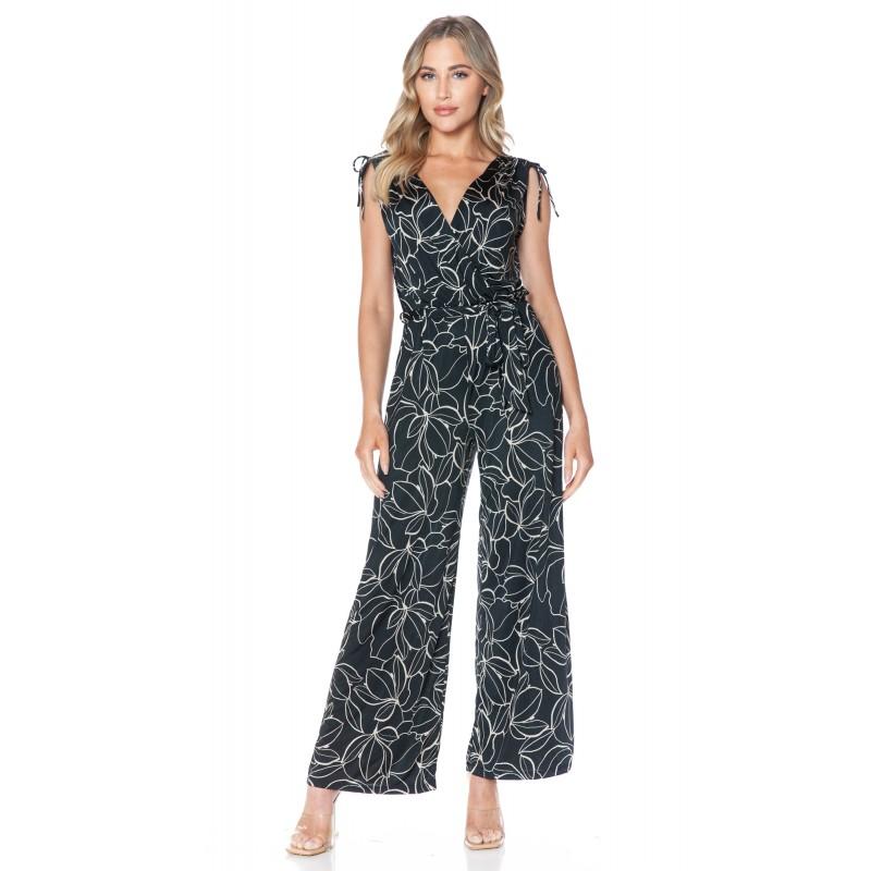 Ariella Sleeveless Black and White Print Jumpsuit