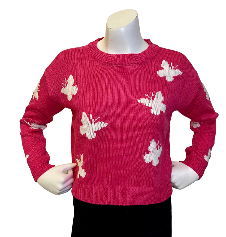 Tweens Butterfly Pullover Crewneck Sweater
