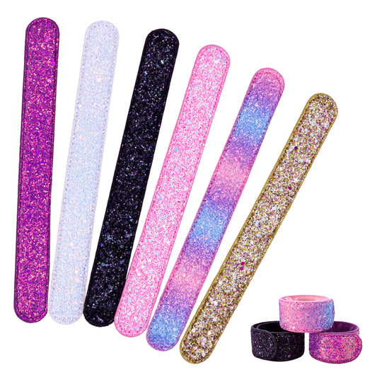 Sparkly Glitter Slap Bracelets - 6 Pack