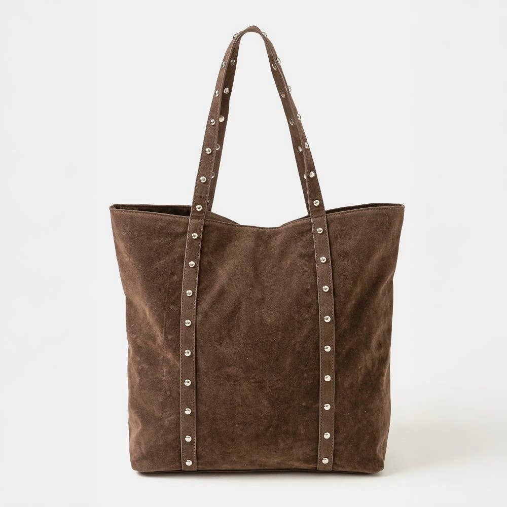 Studded Suede Strap Tote Bag