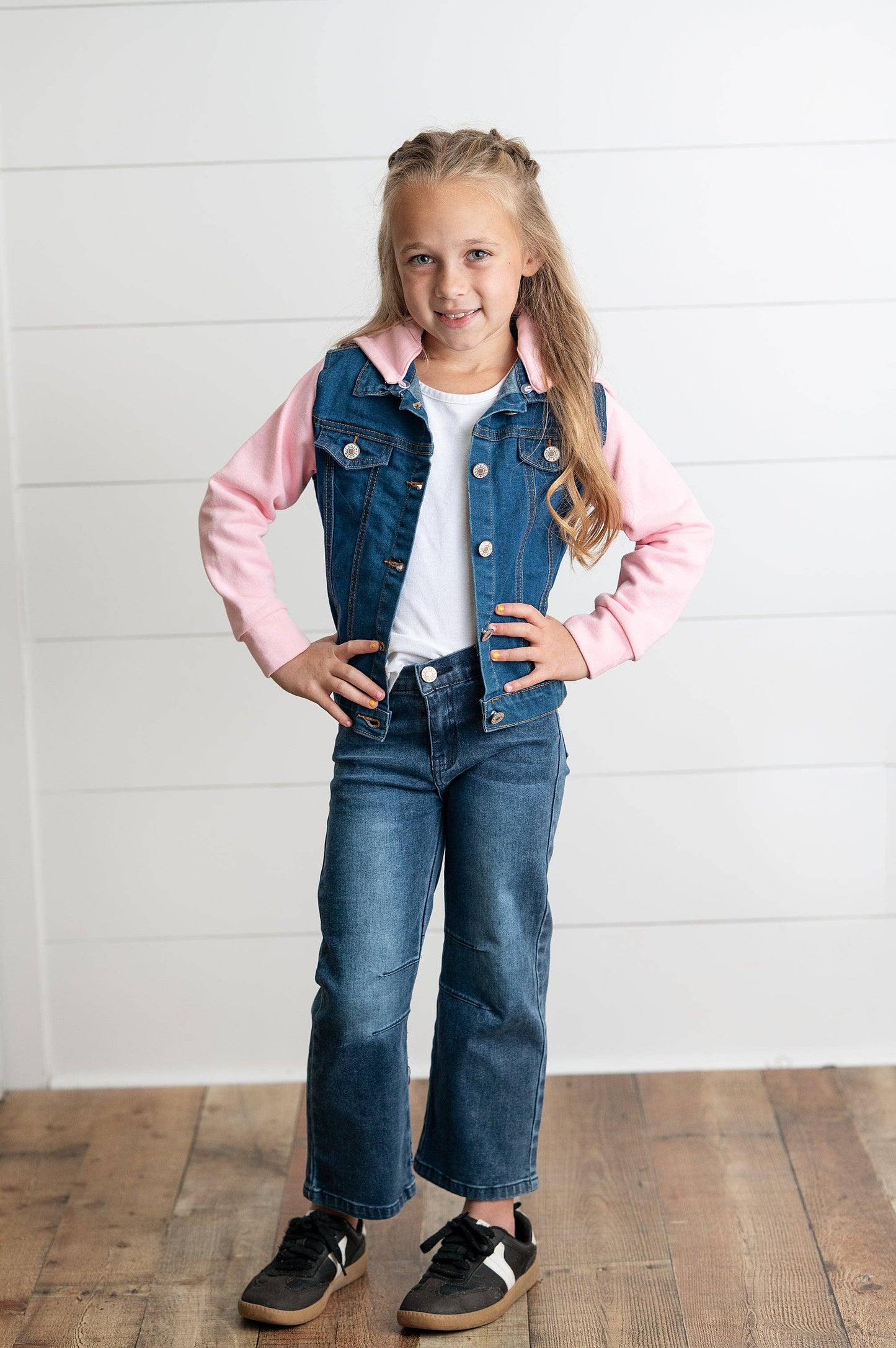 Kids Pink Hoodie Denim and Knit sleeve Jacket
