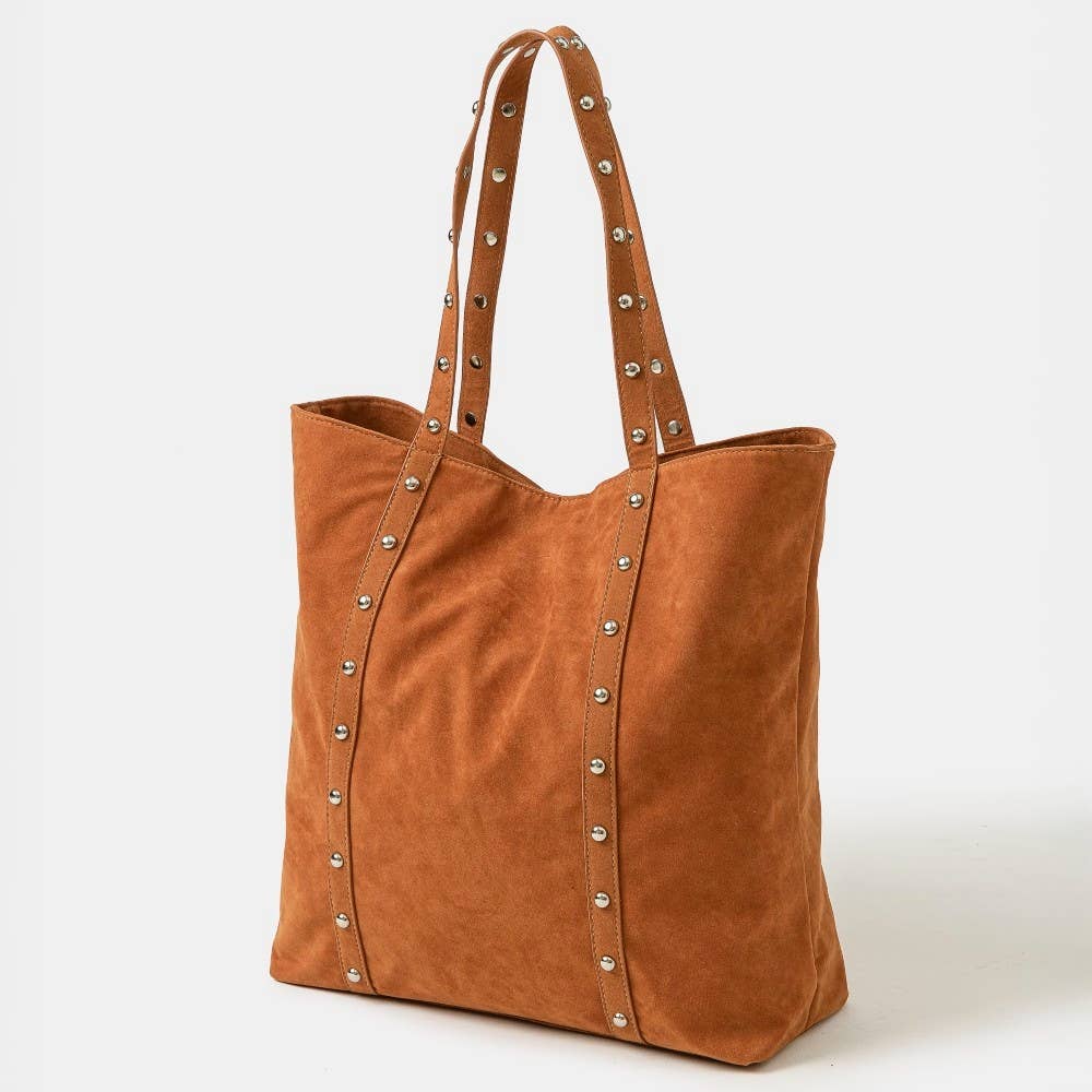 Studded Suede Strap Tote Bag