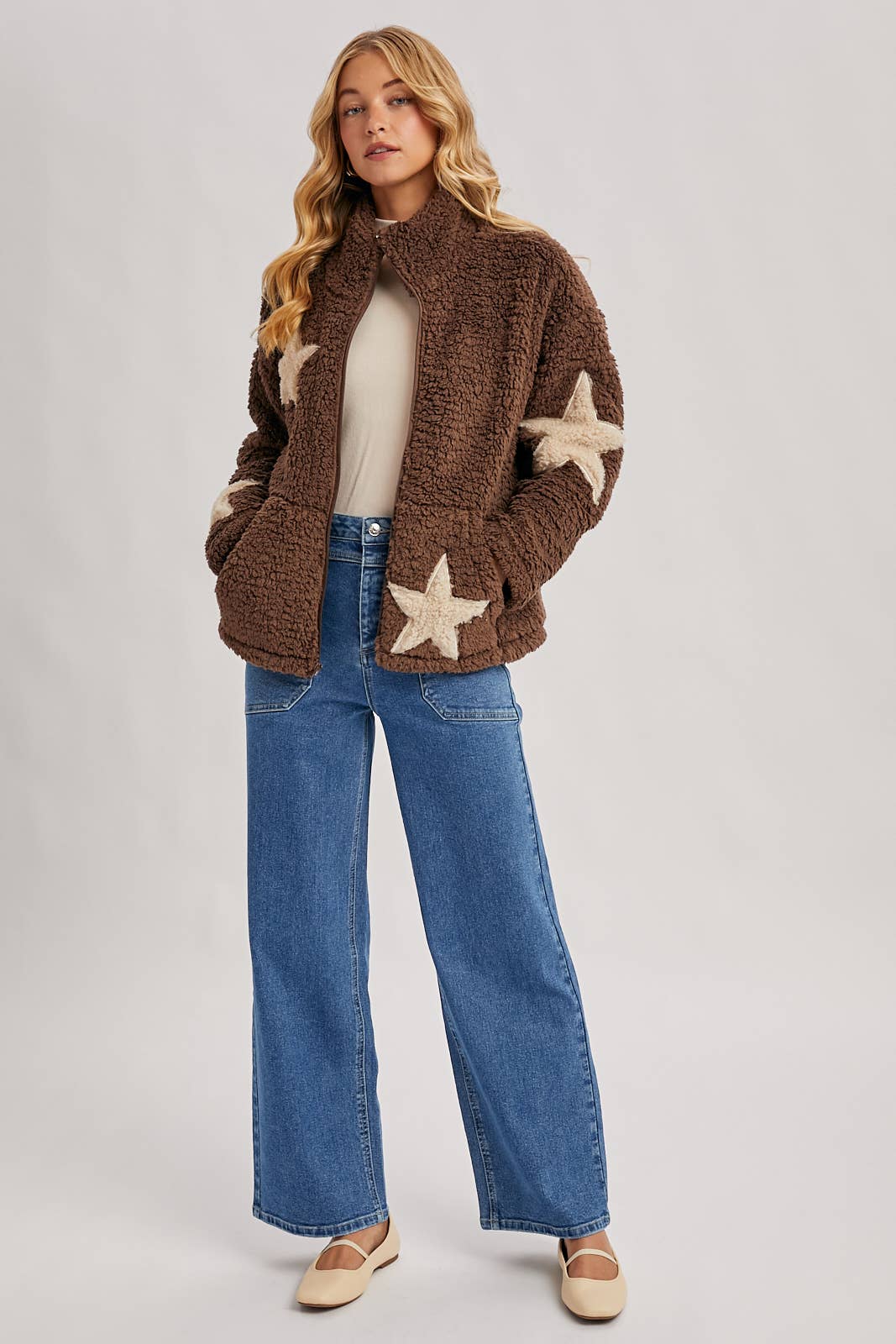 STAR-SHAPED SHERPA FLEECE TEDDY JACKET
