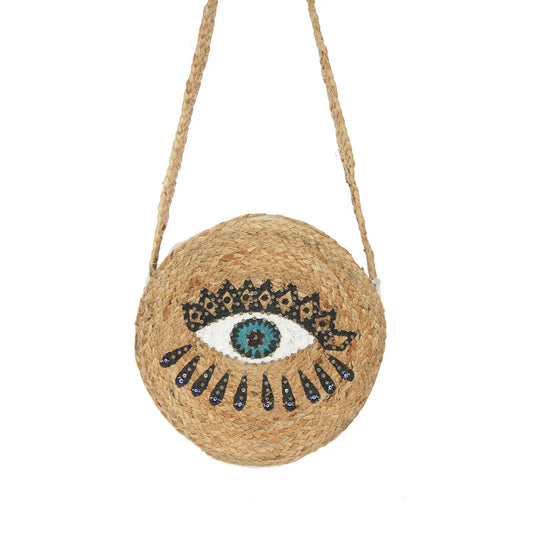 Evil Eye Straw Bag