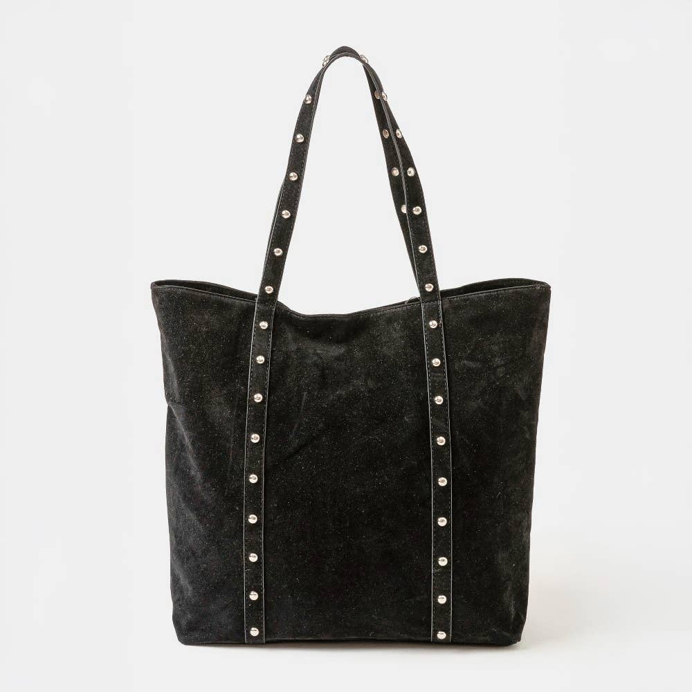Studded Suede Strap Tote Bag