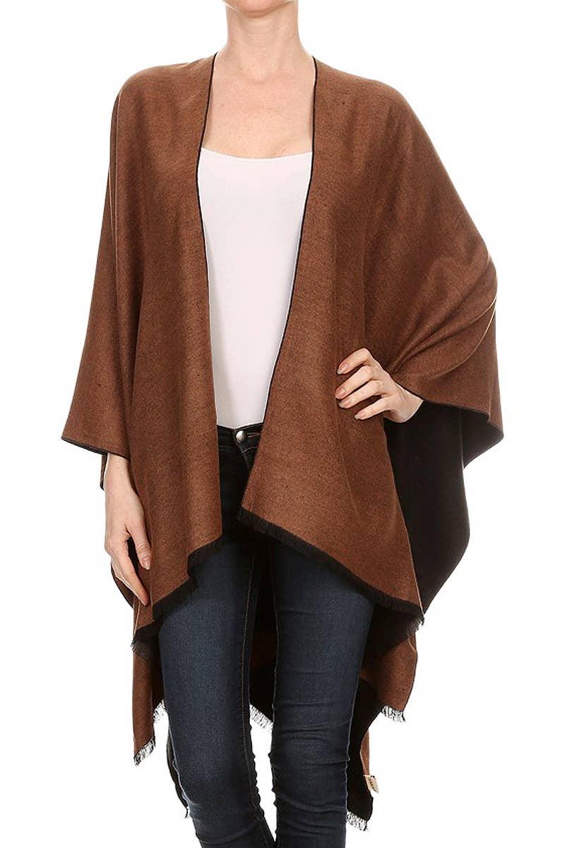 Reversible Faux Cashmere Open Cape Poncho