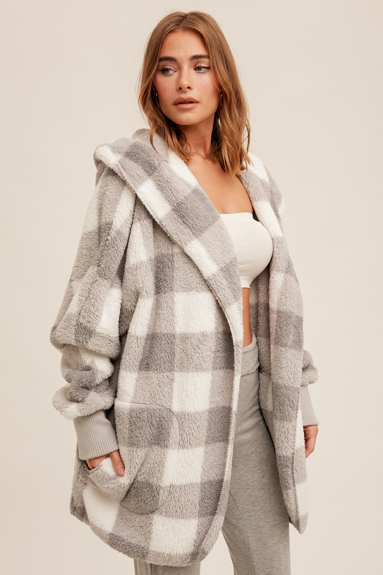 Hem and Thread Grey and White Check Jacket