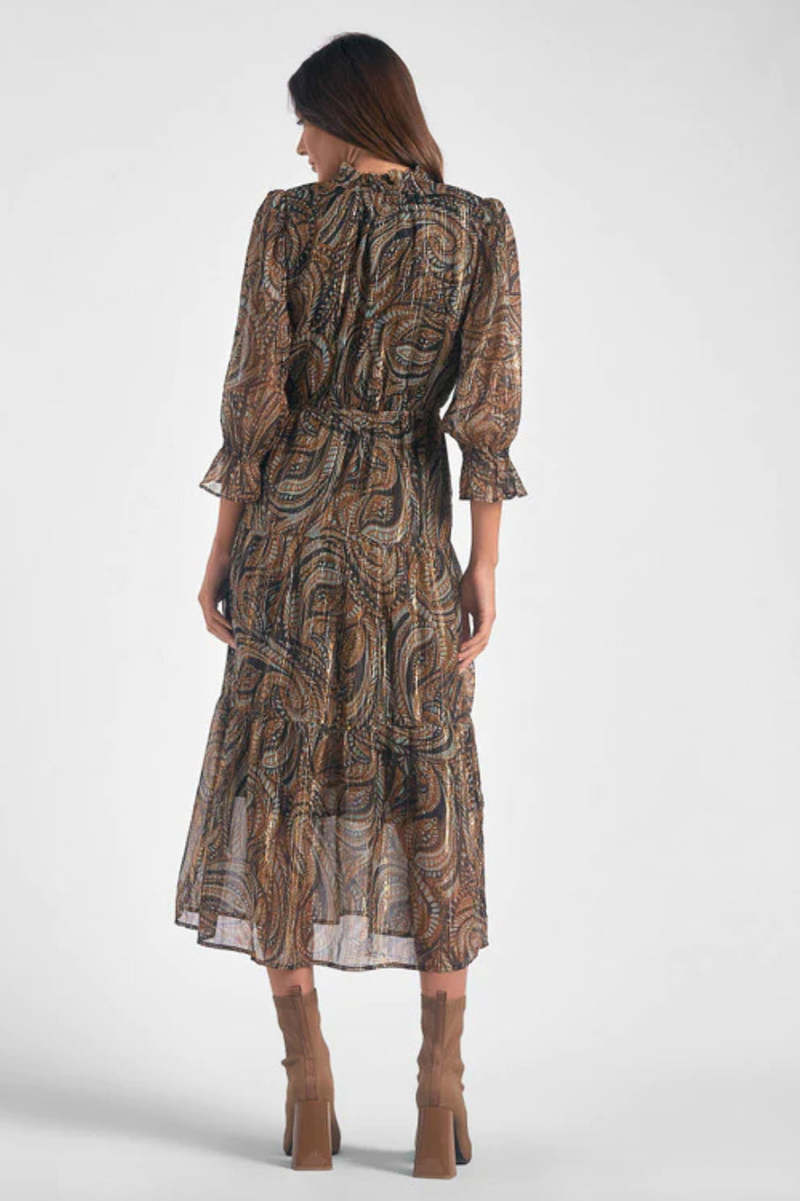 Elan Brown Paisley Midi Dress
