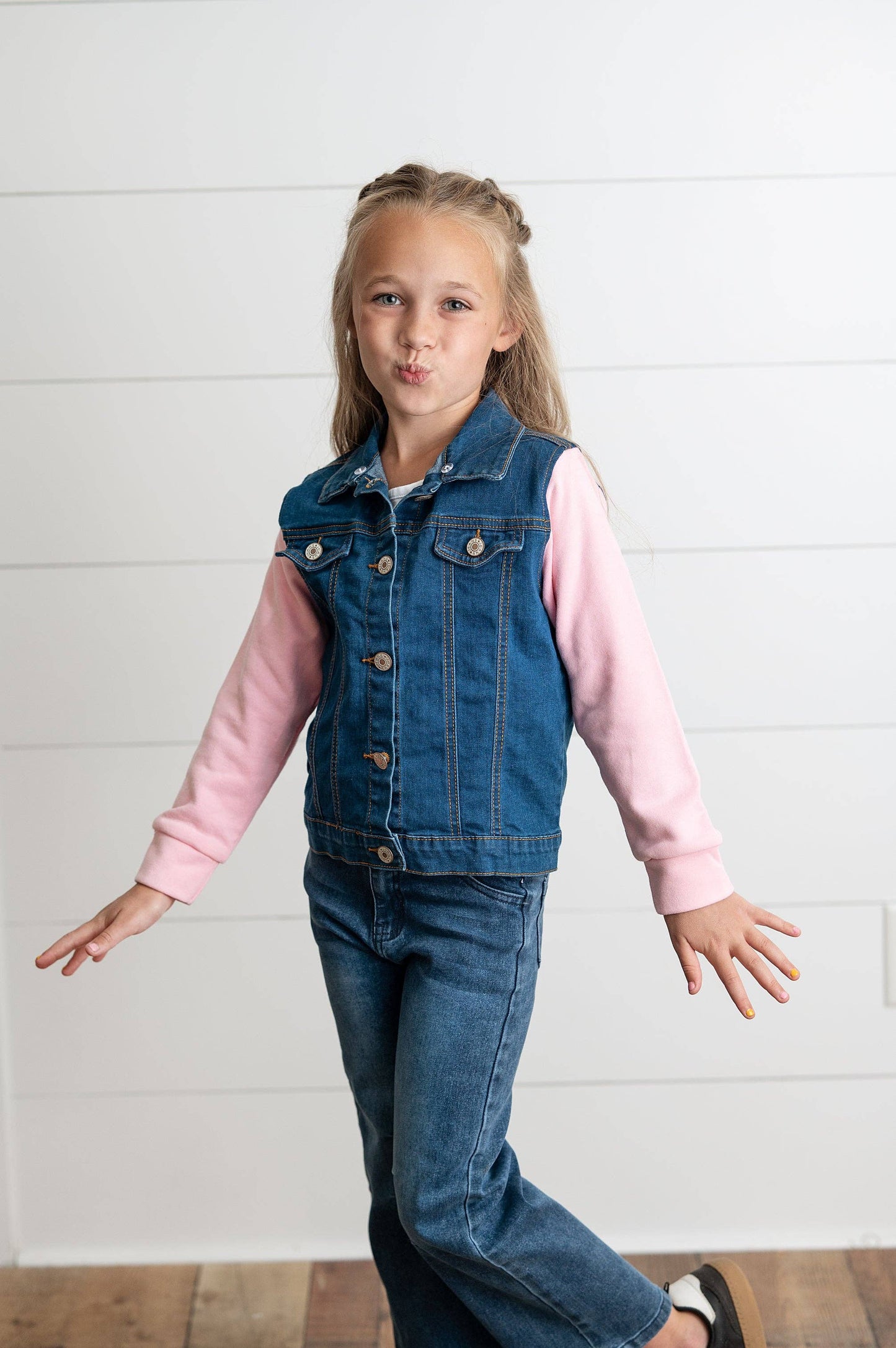 Kids Pink Hoodie Denim and Knit sleeve Jacket