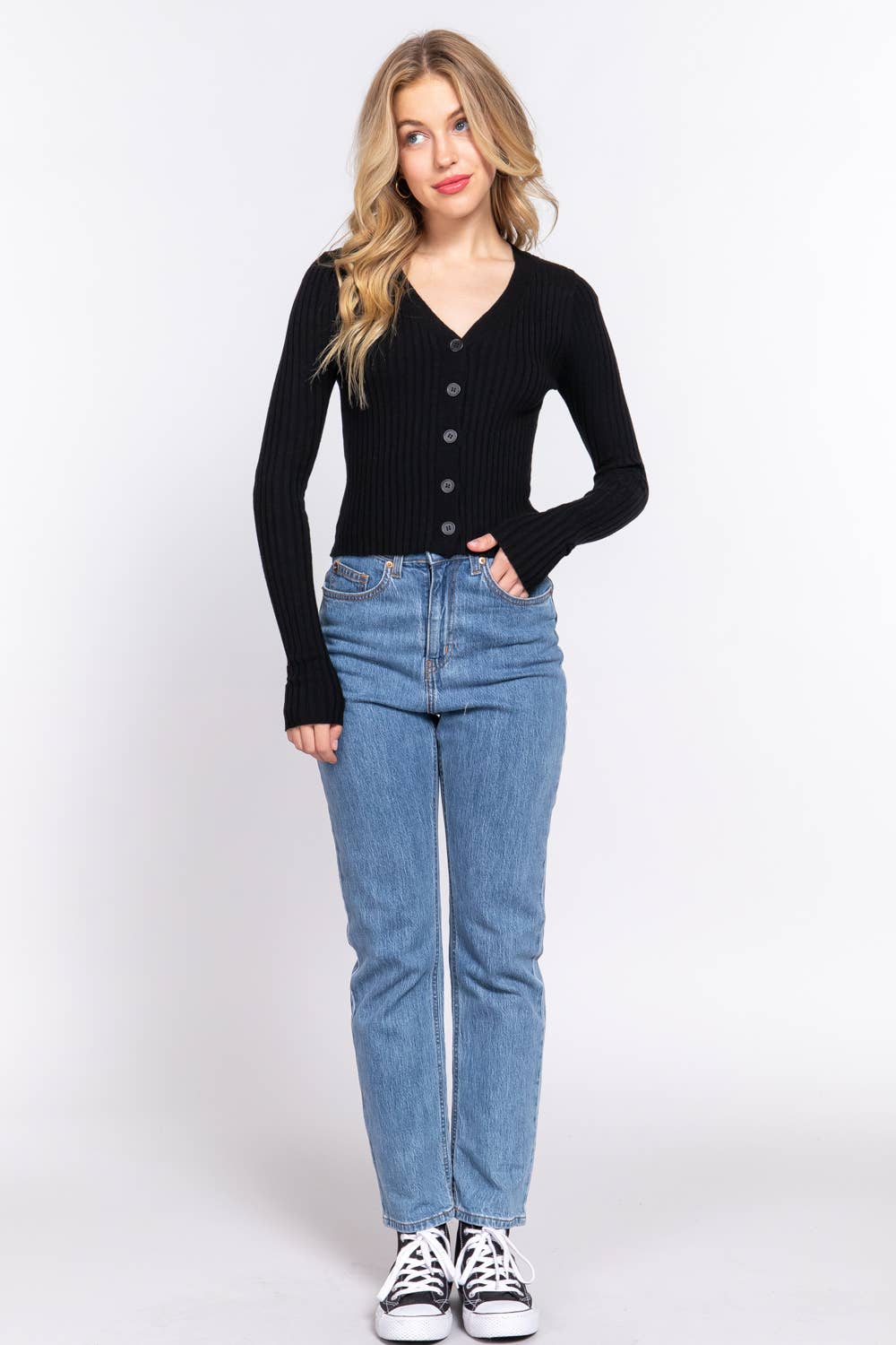 Long Sleeve V-neck Fitted Sweater Cardigan