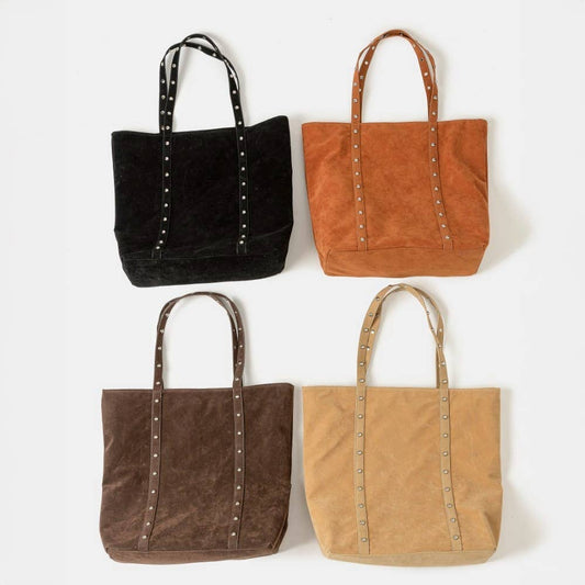 Studded Suede Strap Tote Bag