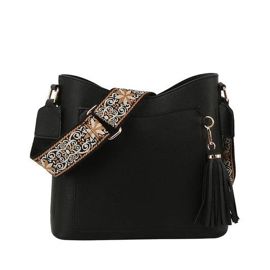 Vegan Tassel Front Pocket Hobo Crossbody Bag
