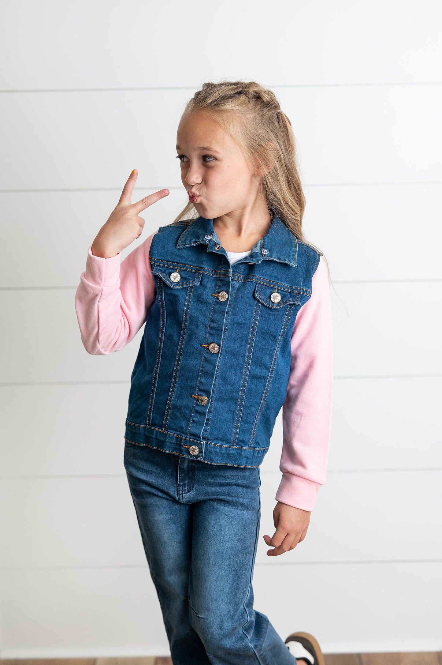 Kids Pink Hoodie Denim and Knit sleeve Jacket