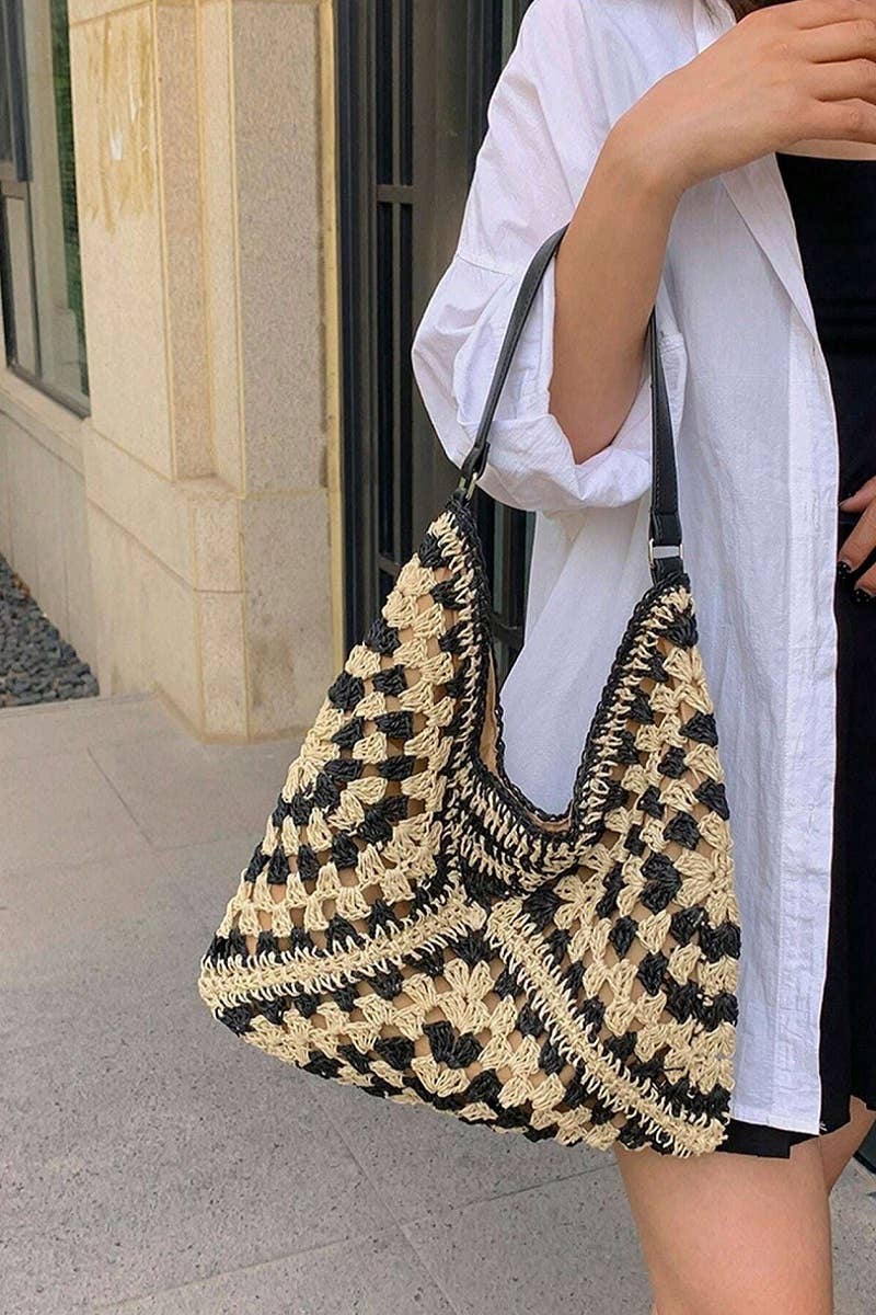 Woven Straw Crochet Bucket Shoulder Bag