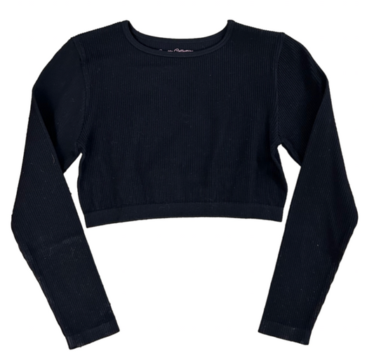 Suzette Long Sleeve High Neck Rib Crop - Black