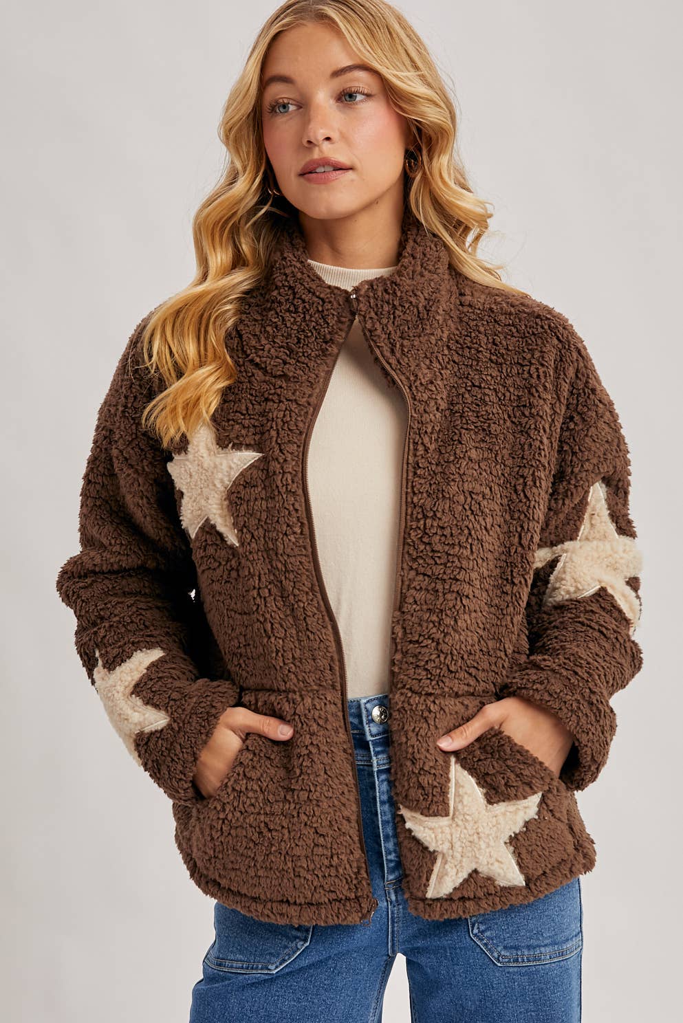 STAR-SHAPED SHERPA FLEECE TEDDY JACKET