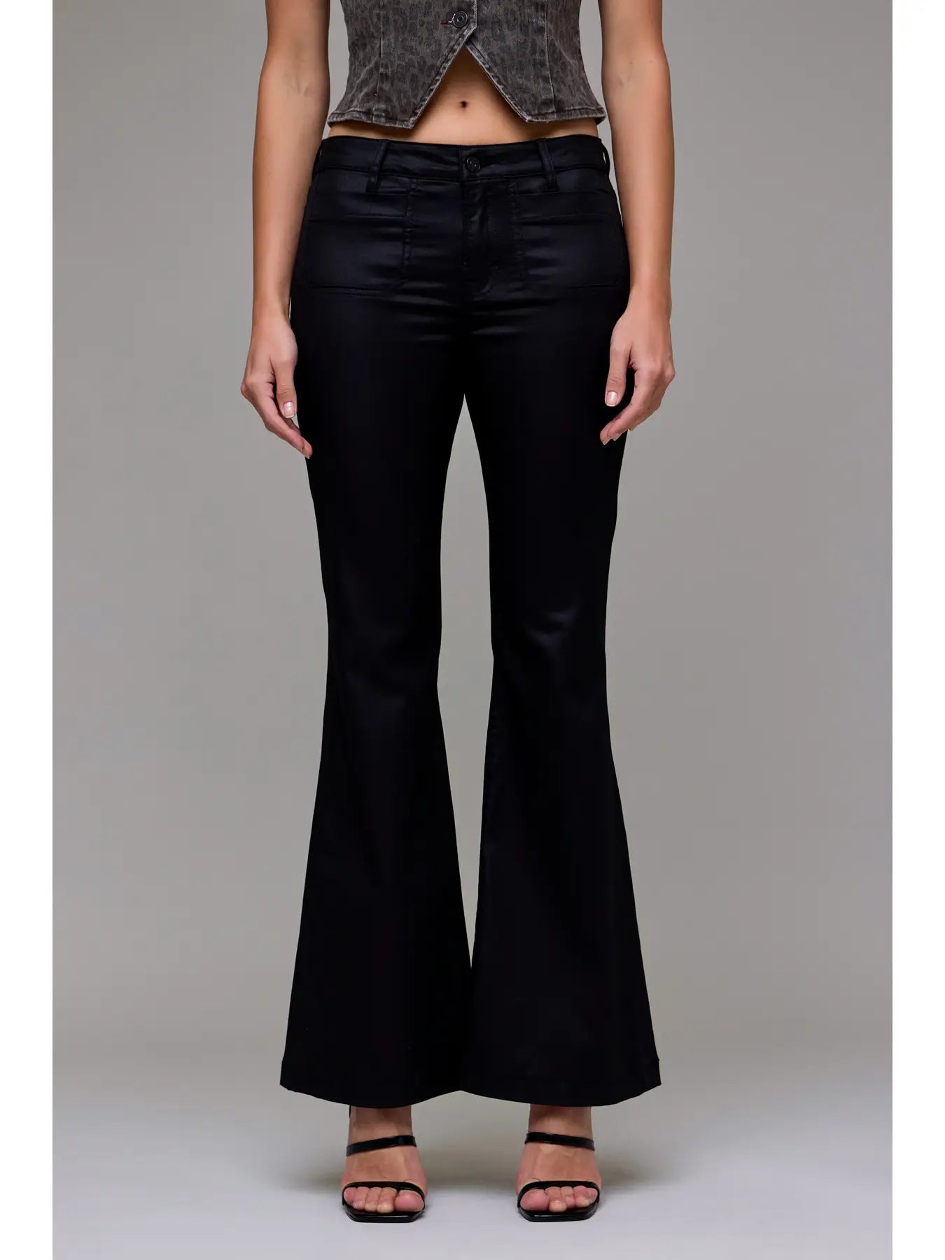 Hidden 31” inseam mid rise Happi Flare black Coated