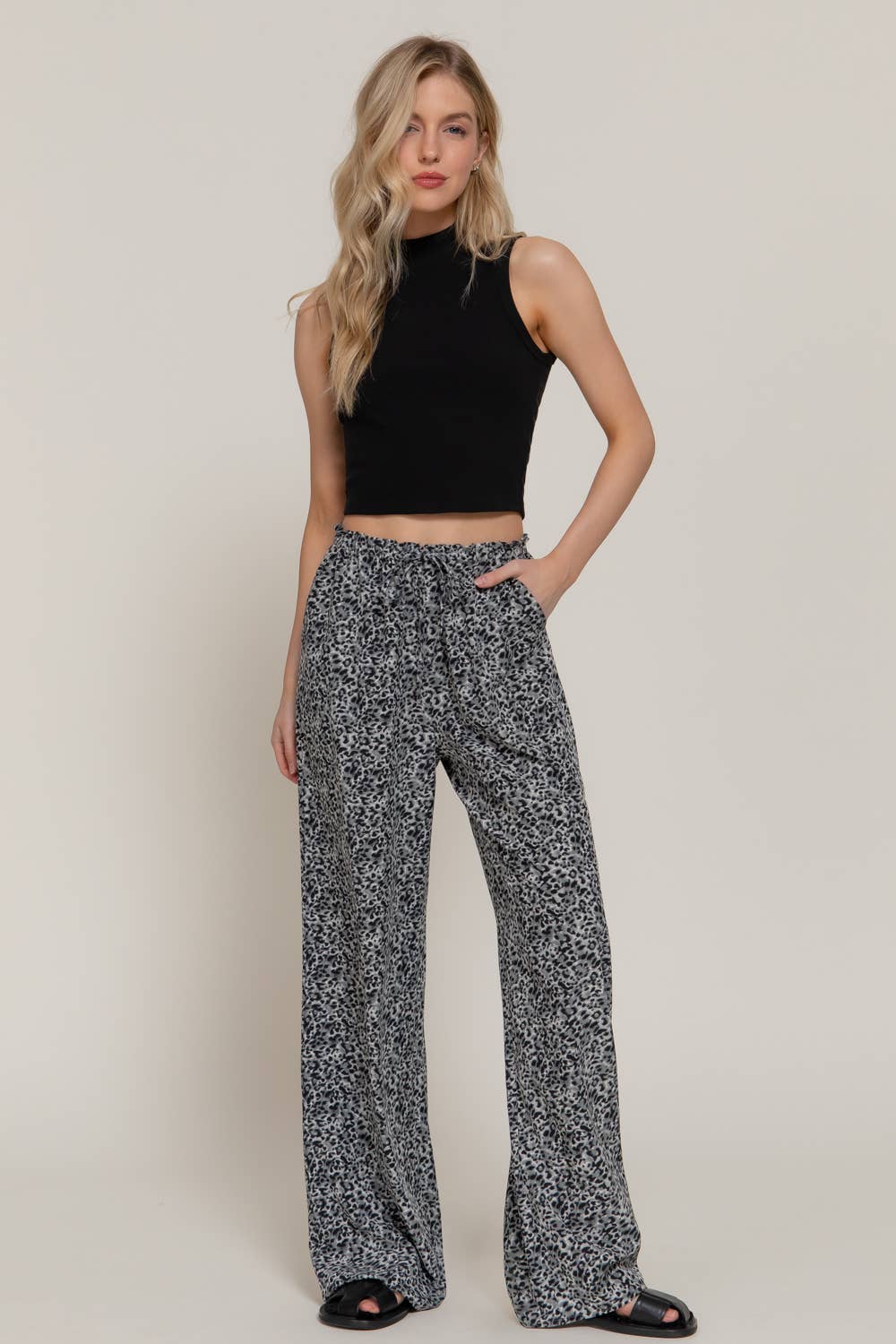 Mid Waist Elastic Waistband Print Long Pants