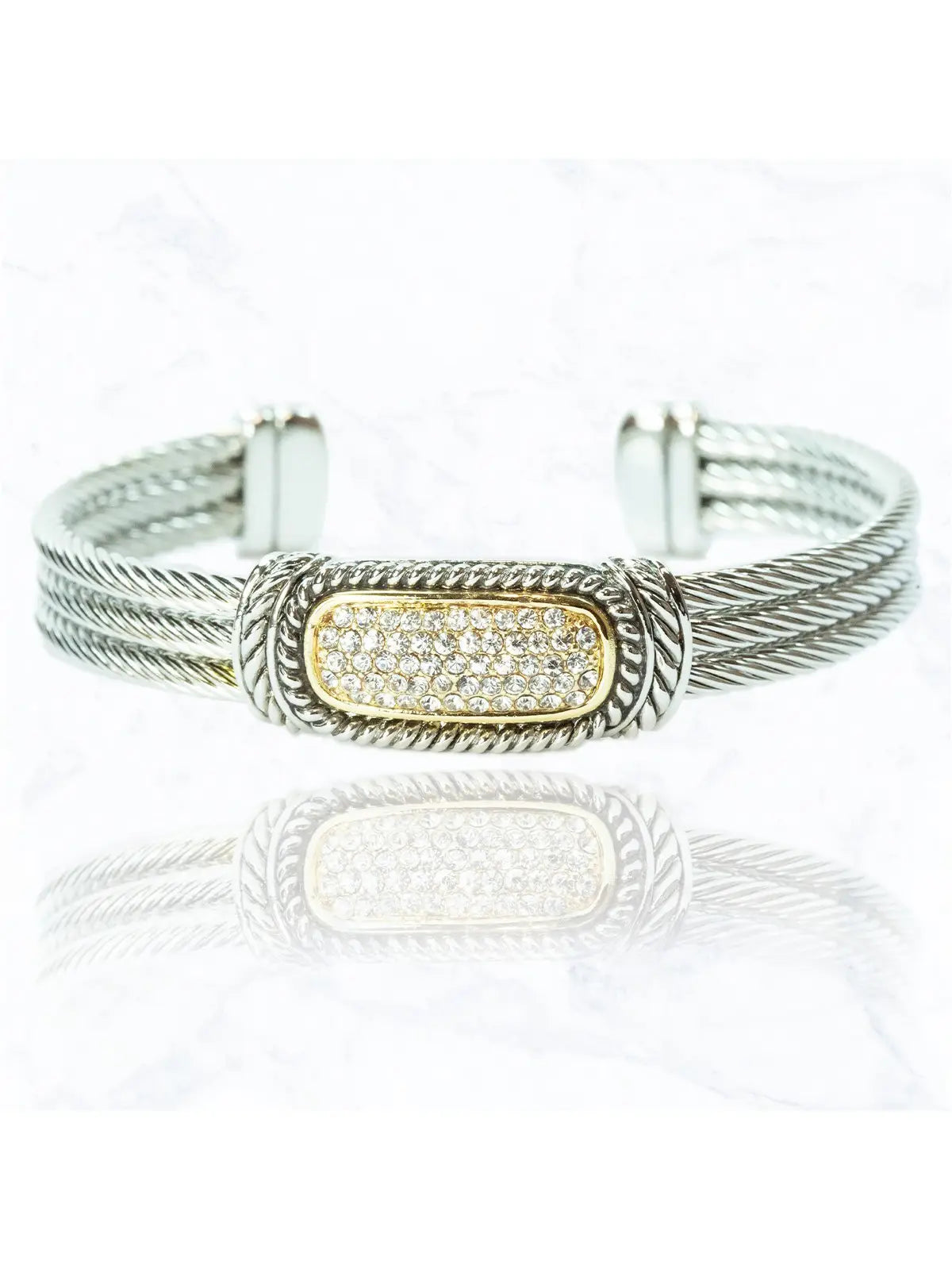 Suzie Q USA Luxury Metal Wired Cuff Bracelet With Diamonds