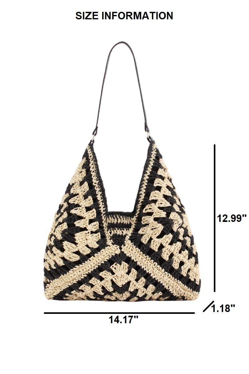 Woven Straw Crochet Bucket Shoulder Bag