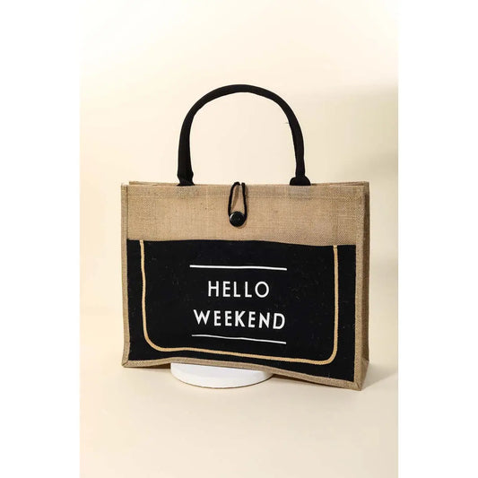 Jute Tote Bag Hello Weekend