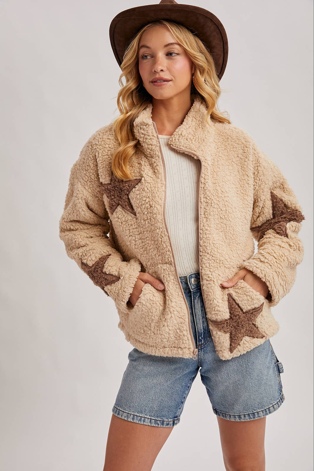 STAR-SHAPED SHERPA FLEECE TEDDY JACKET