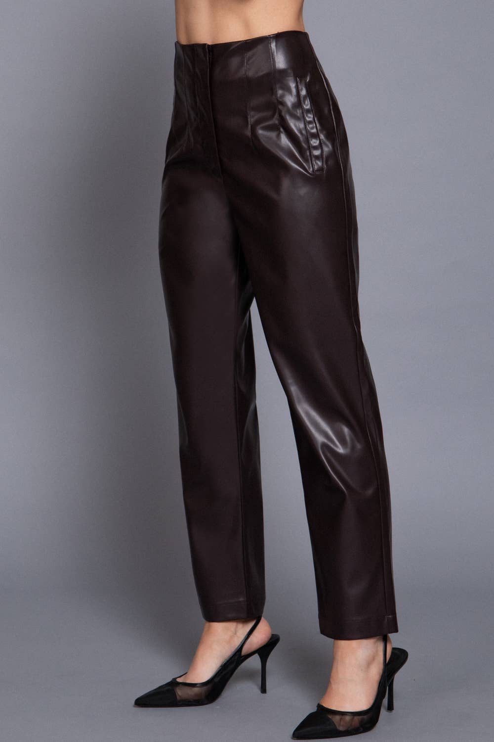 Hight Waist Slim Fit Faux Leather Long Pants