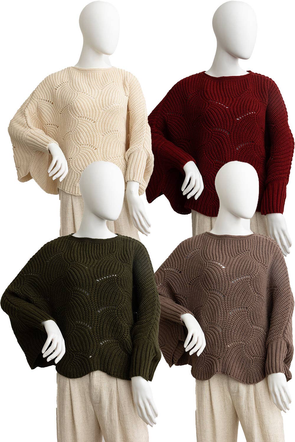Ribbed Knit Pattern Poncho w/ Sleeves
