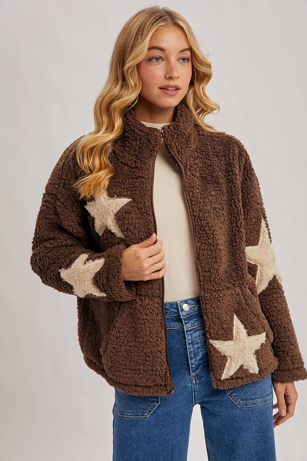 STAR-SHAPED SHERPA FLEECE TEDDY JACKET