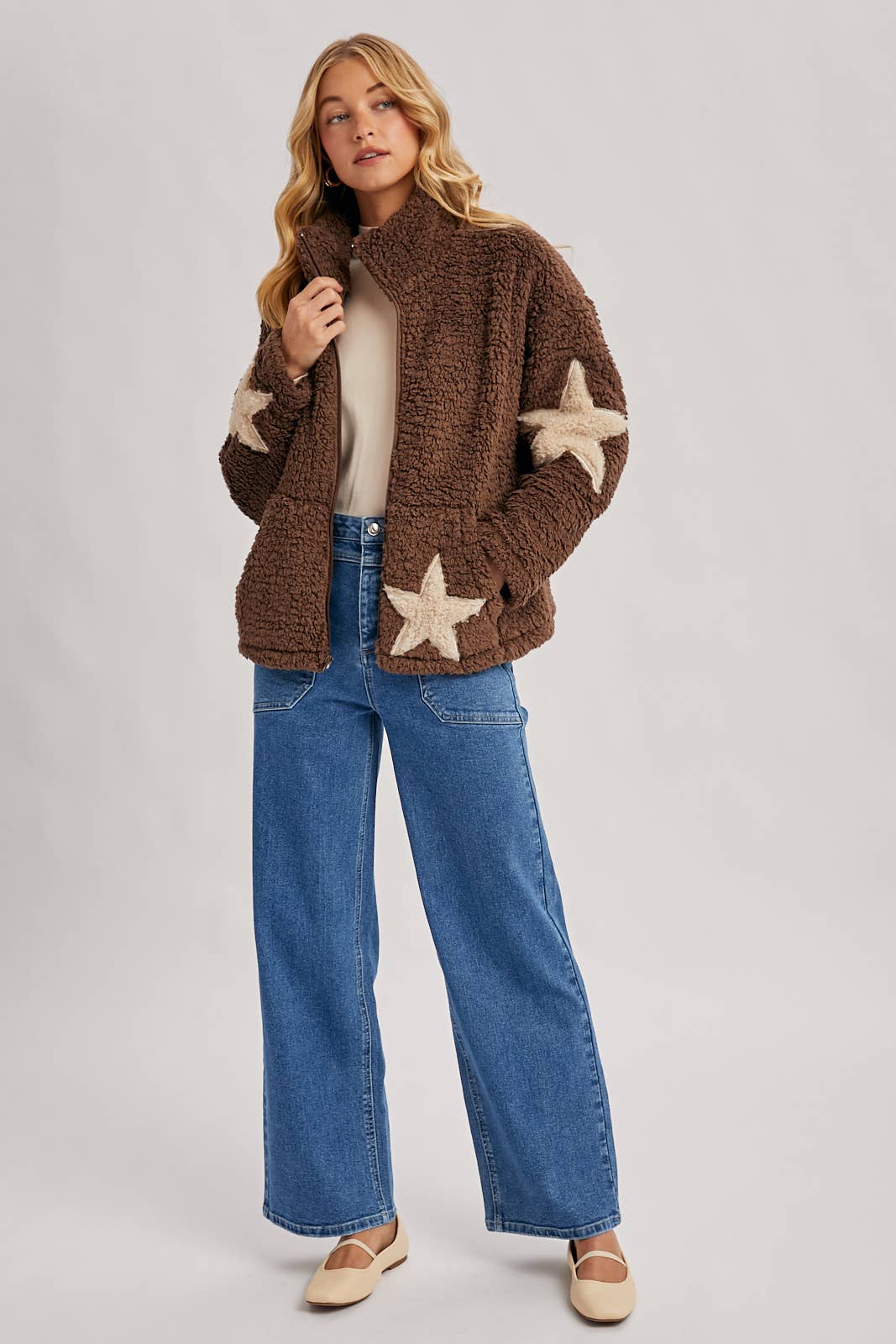 STAR-SHAPED SHERPA FLEECE TEDDY JACKET